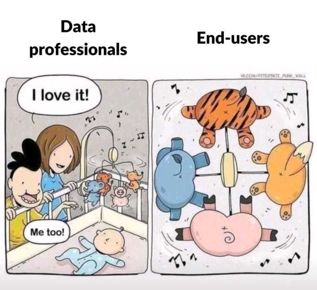 meme illustrating confusion between data professionals and end-users 